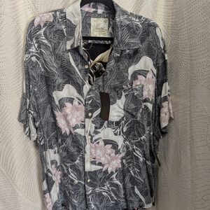 Tropical Floral Button Down Shirt in Black and Pink